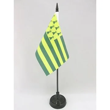 DRAPEAU DE TABLE BRETAGNE MELEN HA GWER 15x10cm - PETIT DRAPEAUX DE BUREAU BRETON JAUNE ET VERT - NANTES 10 x 15 cm