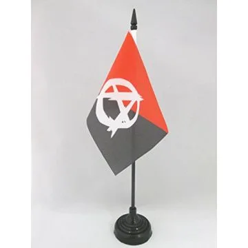 DRAPEAU DE TABLE ANARCHO-SYNDICALISME SYMBOLE 15x10cm - PETIT DRAPEAUX DE BUREAU ANARCHIQUE - ANARCHIE 10 x 15 cm