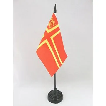 DRAPEAU DE TABLE NORMANDIE CROIX DE OLAF 2 LIONS 15x10cm - PETIT DRAPEAUX DE BUREAU NORMAND 10 x 15 cm