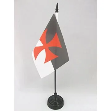 DRAPEAU DE TABLE TEMPLIERS BAUSSANT 15x10cm - PETIT DRAPEAUX DE BUREAU ORDRE DU TEMPLE BEAUCENT 10 x 15 cm