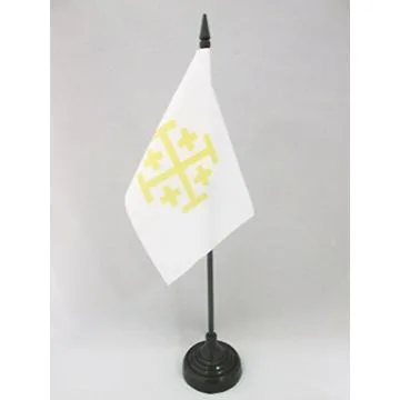 DRAPEAU DE TABLE ROYAUME DE JÉRUSALEM 15x10cm - PETIT DRAPEAUX DE BUREAU ROYAUME CHRÉTIEN 10 x 15 cm