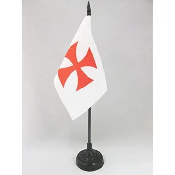 DRAPEAU DE TABLE TEMPLIERS ORDRE DU TEMPLE 15x10cm - PETIT DRAPEAUX DE BUREAU CROIX PATTEE ROUGE 10 x 15 cm