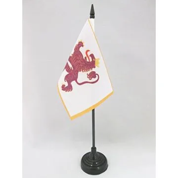 DRAPEAU DE TABLE ROYAUME DE LEÓN 910-1230 15x10cm - PETIT DRAPEAUX DE BUREAU MONARCHIE ESPAGNOLE - ESPAGNE 10 x 15 cm