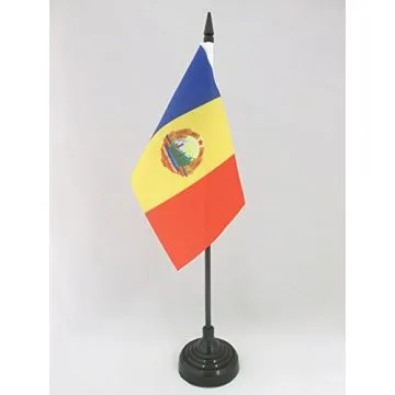 DRAPEAU DE TABLE RÉPUBLIQUE SOCIALISTE DE ROUMANIE 1947-1989 15x10cm - PETIT DRAPEAUX DE BUREAU COMMUNISTE ROUMAIN 10 x 15 cm