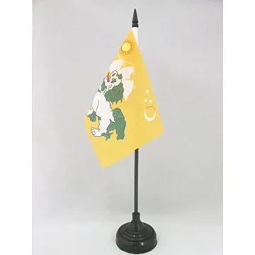 DRAPEAU DE TABLE TIBET 1920-1925 15x10cm - PETIT DRAPEAUX DE BUREAU TIBÉTAIN ANCIEN - LION DES NEIGES 10 x 15 cm