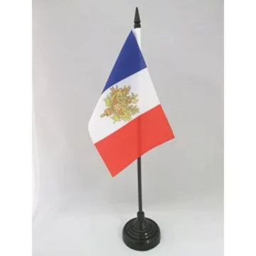 DRAPEAU DE TABLE FRANCE AVEC ARMOIRIES 15x10cm - PETIT DRAPEAUX DE BUREAU RÉPUBLIQUE FRANÇAISE AVEC ARMES 10 x 15 cm