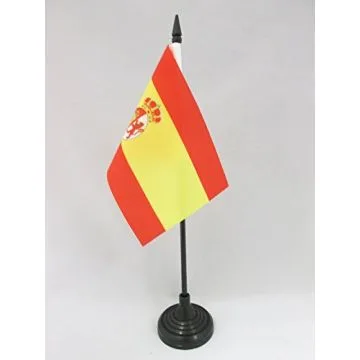 DRAPEAU DE TABLE ESPAGNE RESTAURATION BOURBONIENNE 1785-1931 15x10cm - PETIT DRAPEAUX DE BUREAU ESPAGNOL ANCIEN 10 x 15 cm