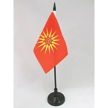DRAPEAU DE TABLE MACÉDOINE ETHNIQUE 15x10cm - PETIT DRAPEAUX DE BUREAU MACÉDONIEN 10 x 15 cm