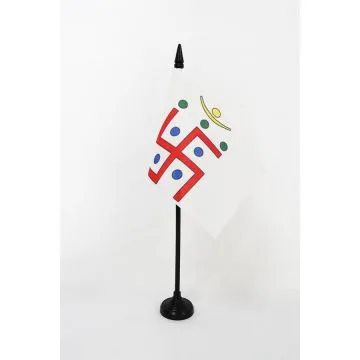 DRAPEAU DE TABLE JAÏNISME SVASTIKA 15x10cm - PETIT DRAPEAUX DE BUREAU RELIGION JAÏNISTE 10 x 15 cm
