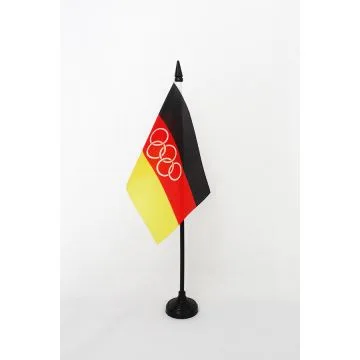 DRAPEAU DE TABLE ÉQUIPE UNIFIÉE D\'ALLEMAGNE 1960-1968 15x10cm - PETIT DRAPEAUX DE BUREAU ALLEMAND OLYMPIQUE 10 x 15 cm