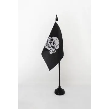 DRAPEAU DE TABLE TÊTE DE MORT TOTENKOPF 15x10cm - PETIT DRAPEAUX DE BUREAU PIRATE 10 x 15 cm