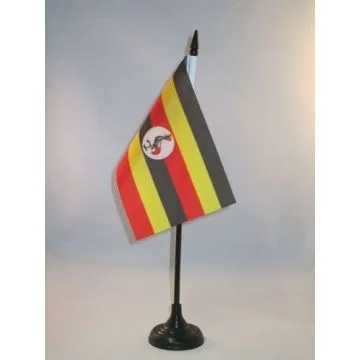 DRAPEAU DE TABLE OUGANDA 15x10cm - PETIT DRAPEAUX DE BUREAU OUGANDAIS 10 x 15 cm