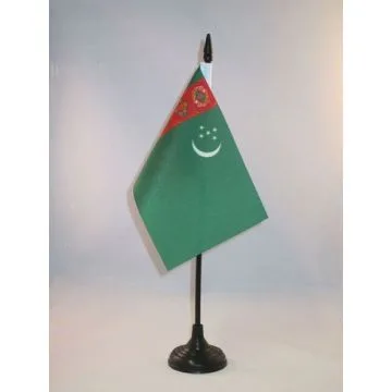 DRAPEAU DE TABLE TURKMÉNISTAN 15x10cm - PETIT DRAPEAUX DE BUREAU TURKMÈNE 10 x 15 cm