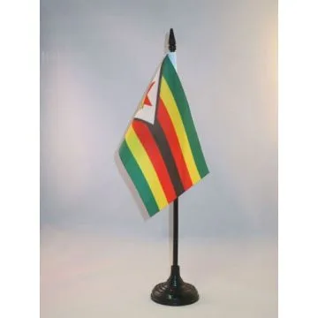 DRAPEAU DE TABLE ZIMBABWE 15x10cm - PETIT DRAPEAUX DE BUREAU ZIMBABWÉEN 10 x 15 cm
