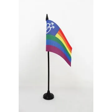 DRAPEAU DE TABLE ARC-EN-CIEL DOUBLE MARS 15x10cm - PETIT DRAPEAUX DE BUREAU GAY - RAINBOW - ARC EN CIEL 10 x 15 cm