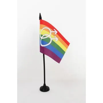 DRAPEAU DE TABLE ARC-EN-CIEL DOUBLE MARS GRAND 15x10cm - PETIT DRAPEAUX DE BUREAU GAY - RAINBOW - ARC EN CIEL 10 x 15 cm
