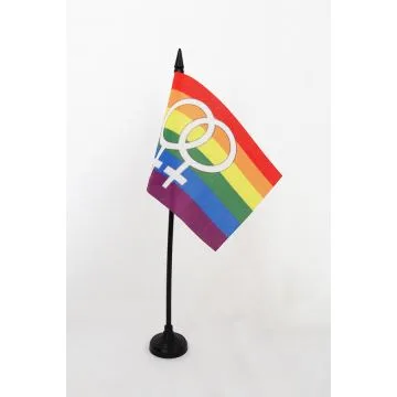 DRAPEAU DE TABLE ARC-EN-CIEL DOUBLE VENUS GRAND 15x10cm - PETIT DRAPEAUX DE BUREAU GAY - RAINBOW - ARC EN CIEL 10 x 15 cm