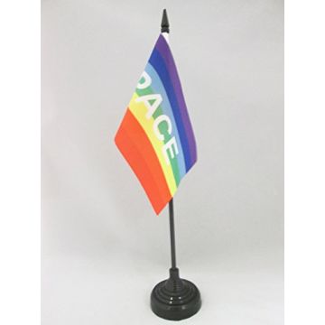 DRAPEAU DE TABLE PAIX 15x10cm - PETIT DRAPEAUX DE BUREAU ARC-EN-CIEL - PEACE RAINBOW 10 x 15 cm