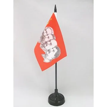 DRAPEAU DE TABLE URSS 4 PERSONNAGES 15x10cm - PETIT DRAPEAUX DE BUREAU COMMUNISTE - RUSSIE 10 x 15 cm