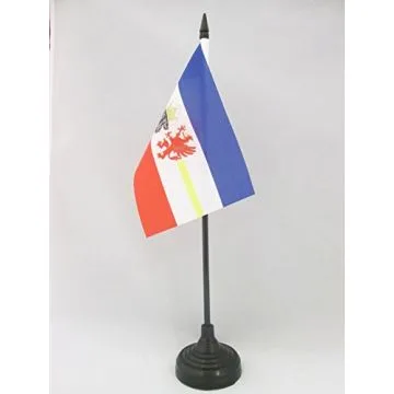 DRAPEAU DE TABLE MECKLEMBOURG-POMÉRANIE-OCCIDENTALE 15x10cm - PETIT DRAPEAUX DE BUREAU MECKLENBURG-VORPOMMERN - LAND ALLEMAGNE 10 x 15 cm
