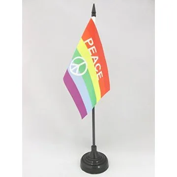 DRAPEAU DE TABLE ARC-EN-CIEL SYMBOLE PAIX 15x10cm - PETIT DRAPEAUX DE BUREAU GAY - RAINBOW - ARC EN CIEL 10 x 15 cm