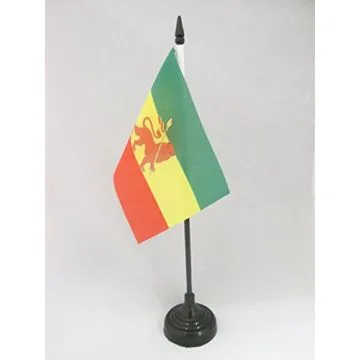 DRAPEAU DE TABLE ETHIOPIE AVEC LION 15x10cm - PETIT DRAPEAUX DE BUREAU ÉTHIOPIEN 10 x 15 cm