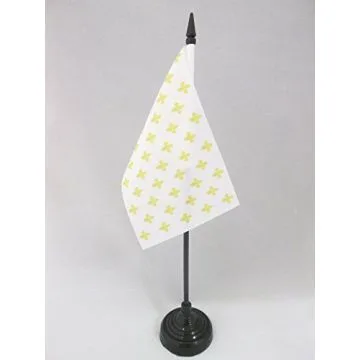 DRAPEAU DE TABLE FLEUR DE LYS BLANC ET OR 15x10cm - PETIT DRAPEAUX DE BUREAU ROYAL FRANÇAIS 10 x 15 cm