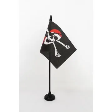 DRAPEAU DE TABLE PIRATE FOULARD ROUGE 15x10cm - PETIT DRAPEAUX DE BUREAU CORSAIRE AVEC BANDANA 10 x 15 cm