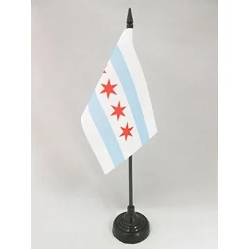 DRAPEAU DE TABLE CHICAGO 15x10cm - PETIT DRAPEAUX DE BUREAU ETAT AMÉRICAIN - USA - ETATS-UNIS 10 x 15 cm