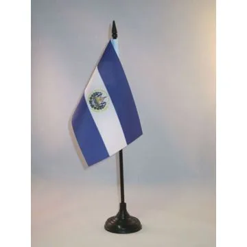 DRAPEAU DE TABLE EL SALVADOR 15x10cm - PETIT DRAPEAUX DE BUREAU SALVADORIEN 10 x 15 cm