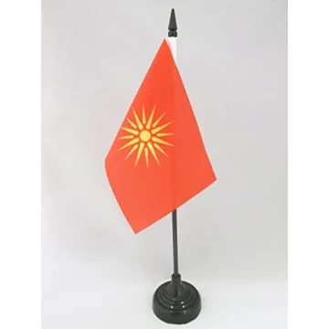 DRAPEAU DE TABLE MACÉDOINE ANCIEN 15x10cm - PETIT DRAPEAUX DE BUREAU MACÉDONIEN 10 x 15 cm