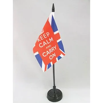 DRAPEAU DE TABLE KEEP CALM AND CARRY ON 15x10cm - PETIT DRAPEAUX DE BUREAU ANGLAIS - ROYAUME-UNI - UK 10 x 15 cm