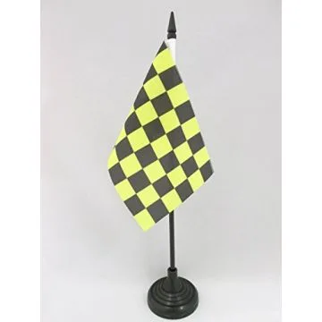DRAPEAU DE TABLE DAMIER NOIR ET JAUNE OR AVALANCHES 15x10cm - PETIT DRAPEAUX DE BUREAU À DAMIERS 10 x 15 cm