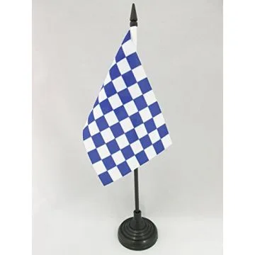 DRAPEAU DE TABLE DAMIER BLEU ET BLANC 15x10cm - PETIT DRAPEAUX DE BUREAU À DAMIERS 10 x 15 cm