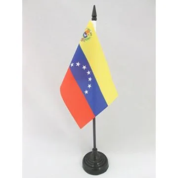 DRAPEAU DE TABLE VÉNÉZUELA ANCIEN AVEC ECUSSON 15x10cm - PETIT DRAPEAUX DE BUREAU VÉNÉZUELIEN 7 ÉTOILES 10 x 15 cm