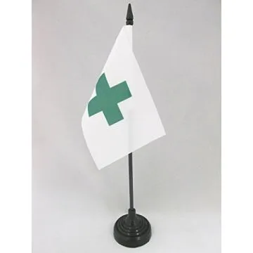 DRAPEAU DE TABLE CROIX VERTE INTERNATIONALE 15x10cm - PETIT DRAPEAUX DE BUREAU ENVIRONNEMENTAL 10 x 15 cm