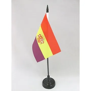 DRAPEAU DE TABLE ESPAGNOL RÉPUBLICAIN AVEC ÉCUSSON 15x10cm - PETIT DRAPEAUX DE BUREAU ESPAGNE RÉPUBLICAINE 10 x 15 cm