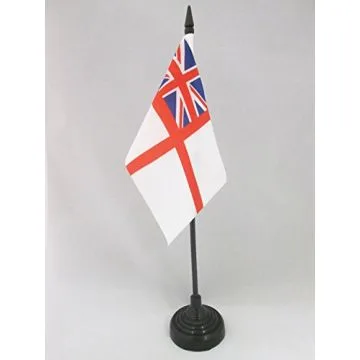 DRAPEAU DE TABLE MARINE MILITAIRE BRITANNIQUE 15x10cm - PETIT DRAPEAUX DE BUREAU ROYAL NAVY WHITE ENSIGN - PAVILLON SAINT GEORGES 10 x 15 cm