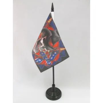 DRAPEAU DE TABLE TÊTE DE MORT COWBOY SUDISTE 15x10cm - PETIT DRAPEAUX DE BUREAU PIRATE 10 x 15 cm