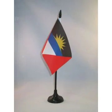 DRAPEAU DE TABLE ANTIGUA-ET-BARBADE 15x10cm - PETIT DRAPEAUX DE BUREAU ANTIGUAIS 10 x 15 cm