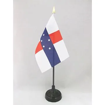 DRAPEAU DE TABLE ANTILLES NÉERLANDAISES 15x10cm - PETIT DRAPEAUX DE BUREAU HOLLANDAIS 10 x 15 cm pointe dorée