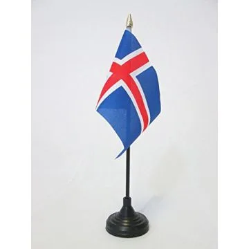 DRAPEAU DE TABLE ISLANDE 15x10cm - PETIT DRAPEAUX DE BUREAU ISLANDAIS 10 x 15 cm pointe dorée