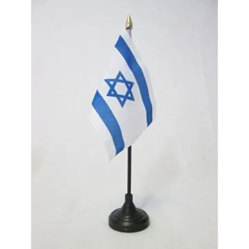 DRAPEAU DE TABLE ISRAÍ?L 15x10cm - PETIT DRAPEAUX DE BUREAU ISRAÍ?LIEN 10 x 15 cm pointe dorée