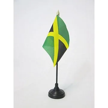 DRAPEAU DE TABLE JAMAÏQUE 15x10cm - PETIT DRAPEAUX DE BUREAU JAMAÏCAIN 10 x 15 cm pointe dorée