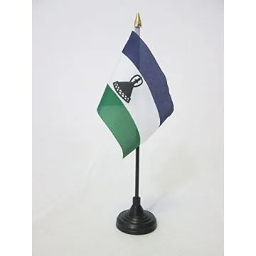 DRAPEAU DE TABLE LESOTHO 15x10cm - PETIT DRAPEAUX DE BUREAU LÍ?SOTHAN 10 x 15 cm pointe dorée