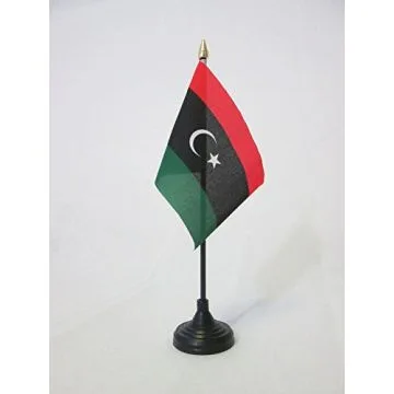 DRAPEAU DE TABLE LIBYE 15x10cm - PETIT DRAPEAUX DE BUREAU LIBYEN 10 x 15 cm pointe dorée