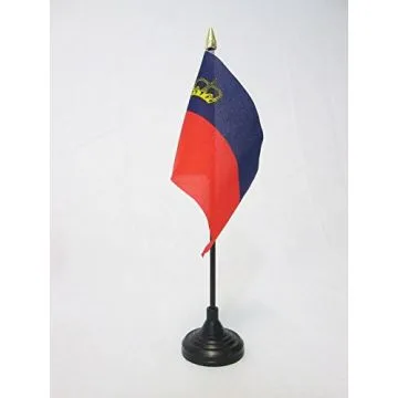 DRAPEAU DE TABLE LIECHTENSTEIN 15x10cm - PETIT DRAPEAUX DE BUREAU LIECHTENSTEINOIS 10 x 15 cm pointe dorée
