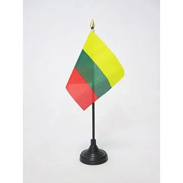 DRAPEAU DE TABLE LITUANIE 15x10cm - PETIT DRAPEAUX DE BUREAU LITUANIEN 10 x 15 cm pointe dorée