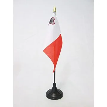 DRAPEAU DE TABLE MALTE 15x10cm - PETIT DRAPEAUX DE BUREAU MALTAIS 10 x 15 cm pointe dorée