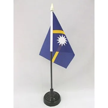 DRAPEAU DE TABLE NAURU 15x10cm - PETIT DRAPEAUX DE BUREAU NAURUAN 10 x 15 cm pointe dorée